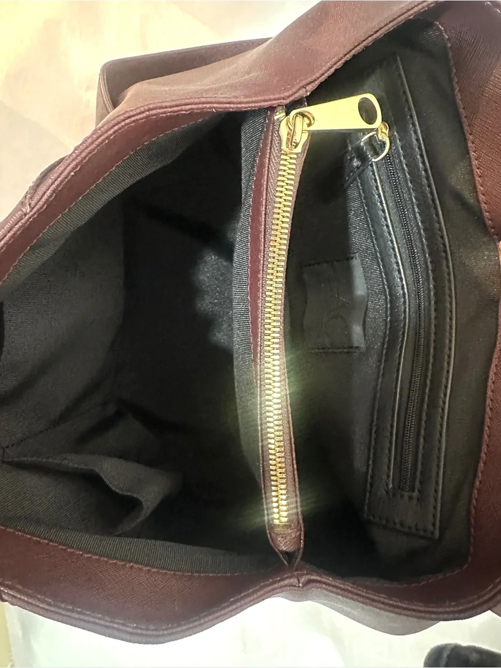 ZAC Zac Posen Two-Tone Burgundy Top-Handle Satchel with Gold Hardware
